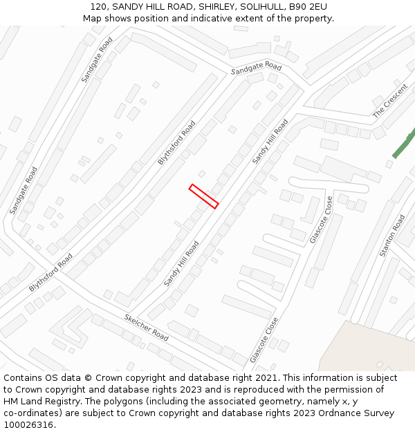 120, SANDY HILL ROAD, SHIRLEY, SOLIHULL, B90 2EU: Location map and indicative extent of plot