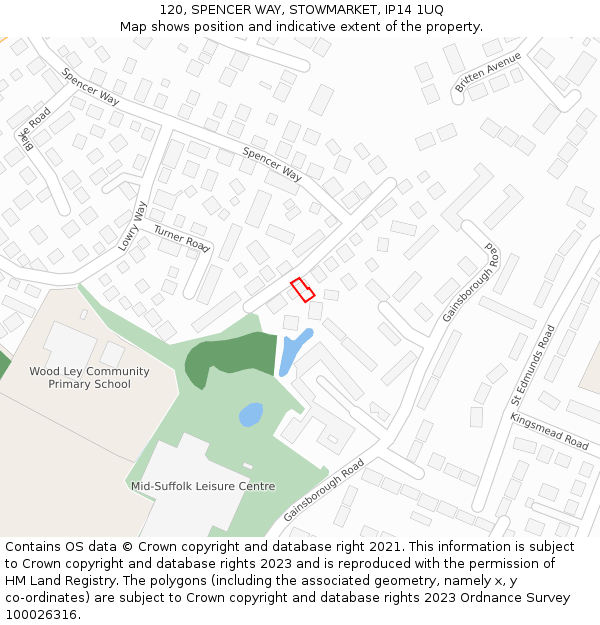 120, SPENCER WAY, STOWMARKET, IP14 1UQ: Location map and indicative extent of plot