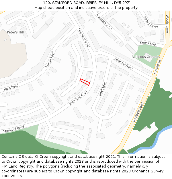 120, STAMFORD ROAD, BRIERLEY HILL, DY5 2PZ: Location map and indicative extent of plot