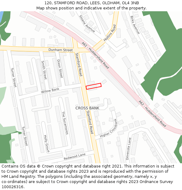 120, STAMFORD ROAD, LEES, OLDHAM, OL4 3NB: Location map and indicative extent of plot