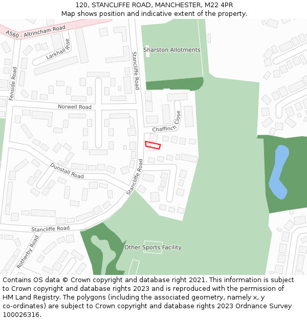 120, STANCLIFFE ROAD, MANCHESTER, M22 4PR: Location map and indicative extent of plot