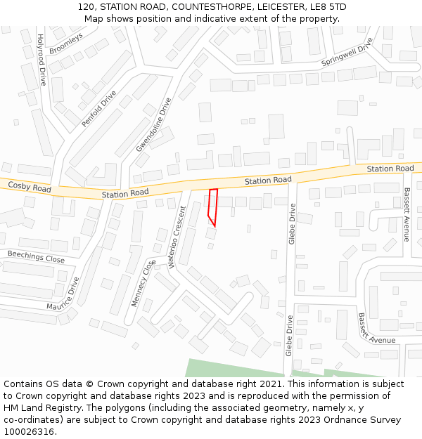 120, STATION ROAD, COUNTESTHORPE, LEICESTER, LE8 5TD: Location map and indicative extent of plot