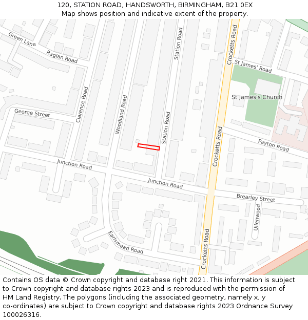 120, STATION ROAD, HANDSWORTH, BIRMINGHAM, B21 0EX: Location map and indicative extent of plot