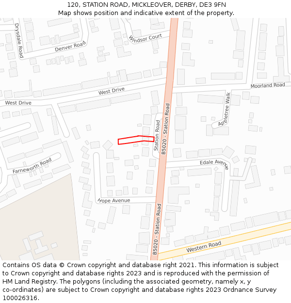 120, STATION ROAD, MICKLEOVER, DERBY, DE3 9FN: Location map and indicative extent of plot