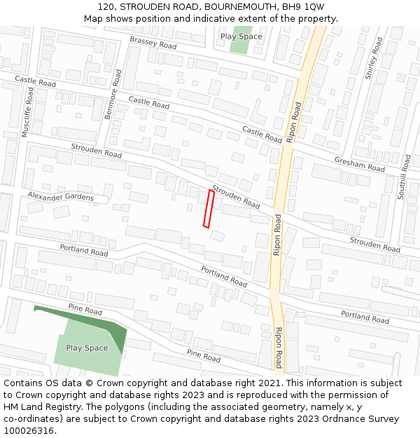 120, STROUDEN ROAD, BOURNEMOUTH, BH9 1QW: Location map and indicative extent of plot