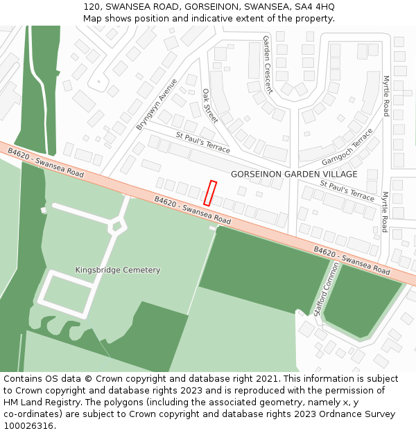 120, SWANSEA ROAD, GORSEINON, SWANSEA, SA4 4HQ: Location map and indicative extent of plot