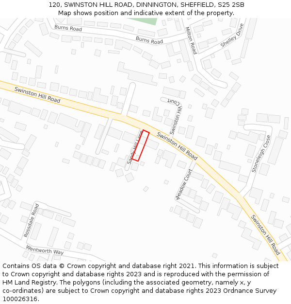 120, SWINSTON HILL ROAD, DINNINGTON, SHEFFIELD, S25 2SB: Location map and indicative extent of plot