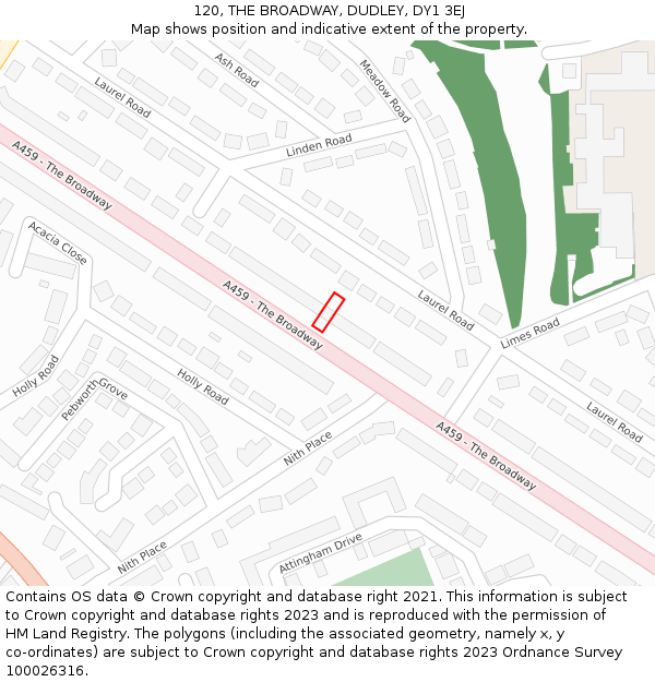 120, THE BROADWAY, DUDLEY, DY1 3EJ: Location map and indicative extent of plot