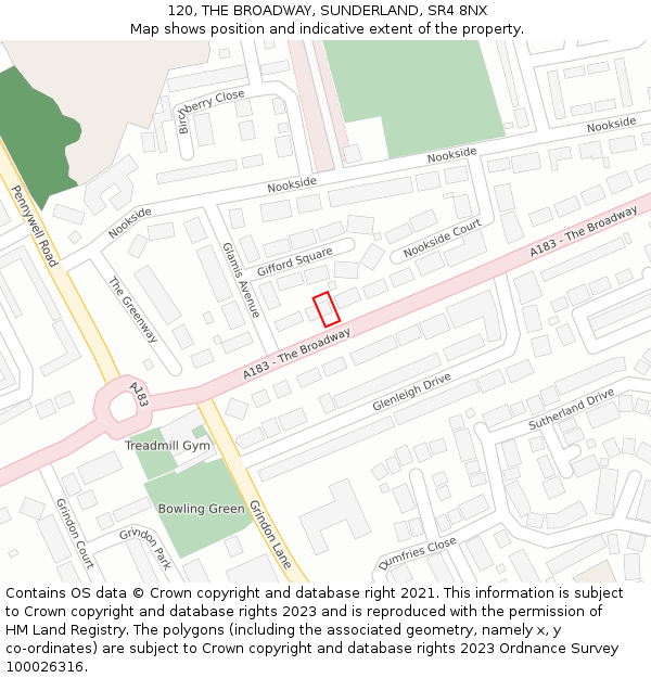 120, THE BROADWAY, SUNDERLAND, SR4 8NX: Location map and indicative extent of plot