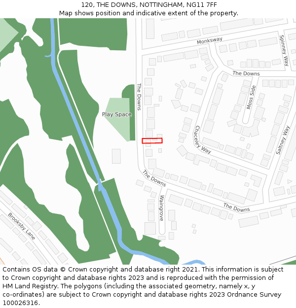 120, THE DOWNS, NOTTINGHAM, NG11 7FF: Location map and indicative extent of plot