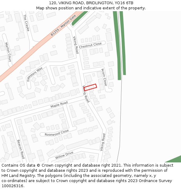 120, VIKING ROAD, BRIDLINGTON, YO16 6TB: Location map and indicative extent of plot