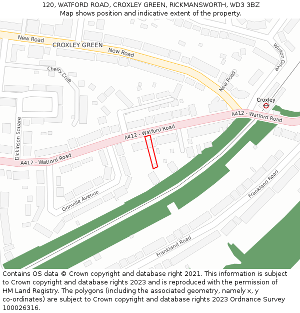 120, WATFORD ROAD, CROXLEY GREEN, RICKMANSWORTH, WD3 3BZ: Location map and indicative extent of plot