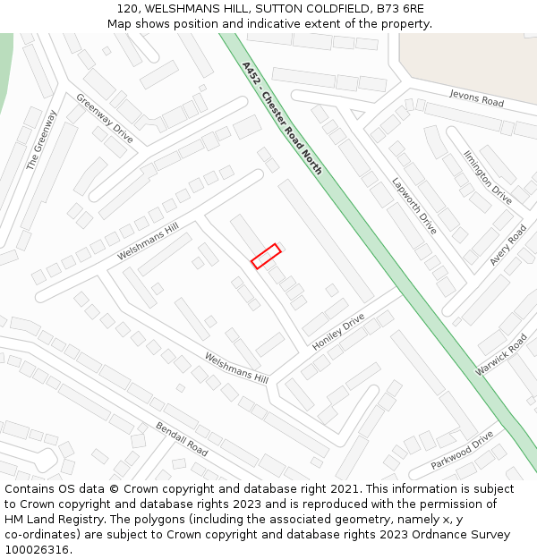 120, WELSHMANS HILL, SUTTON COLDFIELD, B73 6RE: Location map and indicative extent of plot