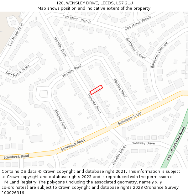 120, WENSLEY DRIVE, LEEDS, LS7 2LU: Location map and indicative extent of plot