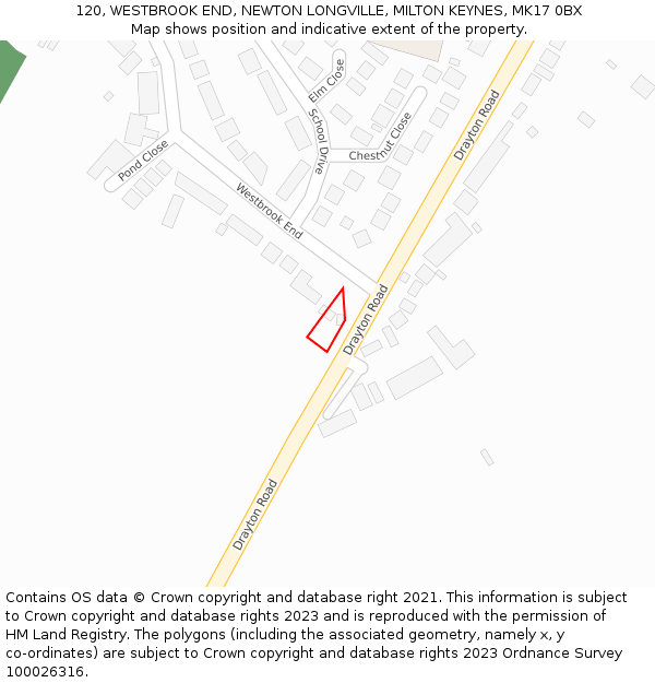 120, WESTBROOK END, NEWTON LONGVILLE, MILTON KEYNES, MK17 0BX: Location map and indicative extent of plot