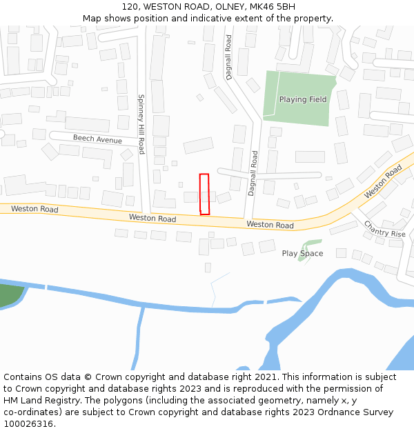 120, WESTON ROAD, OLNEY, MK46 5BH: Location map and indicative extent of plot