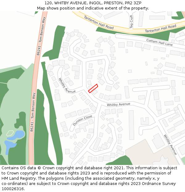 120, WHITBY AVENUE, INGOL, PRESTON, PR2 3ZP: Location map and indicative extent of plot