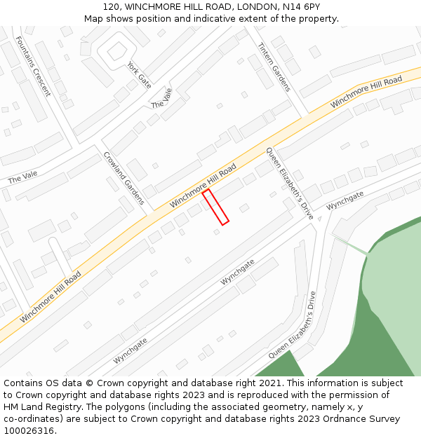 120, WINCHMORE HILL ROAD, LONDON, N14 6PY: Location map and indicative extent of plot