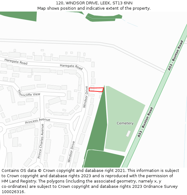 120, WINDSOR DRIVE, LEEK, ST13 6NN: Location map and indicative extent of plot