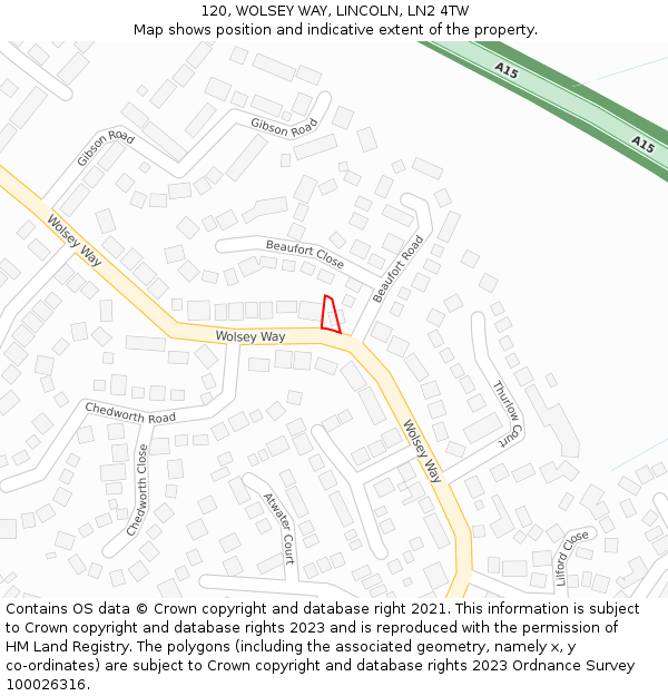 120, WOLSEY WAY, LINCOLN, LN2 4TW: Location map and indicative extent of plot