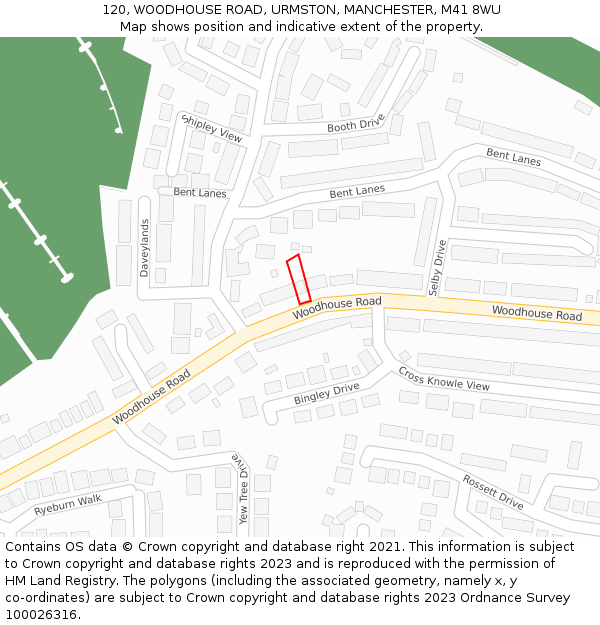 120, WOODHOUSE ROAD, URMSTON, MANCHESTER, M41 8WU: Location map and indicative extent of plot