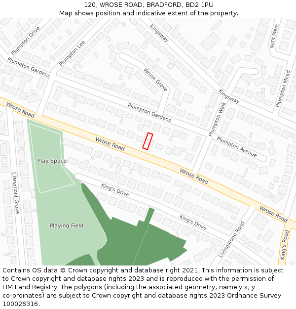 120, WROSE ROAD, BRADFORD, BD2 1PU: Location map and indicative extent of plot