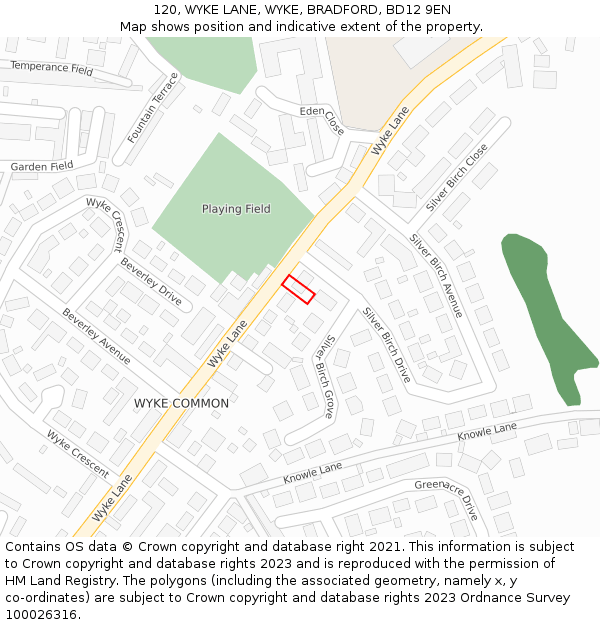 120, WYKE LANE, WYKE, BRADFORD, BD12 9EN: Location map and indicative extent of plot