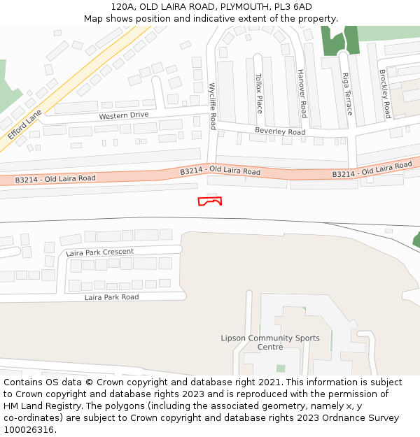 120A, OLD LAIRA ROAD, PLYMOUTH, PL3 6AD: Location map and indicative extent of plot