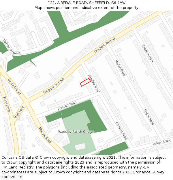 121, AIREDALE ROAD, SHEFFIELD, S6 4AW: Location map and indicative extent of plot