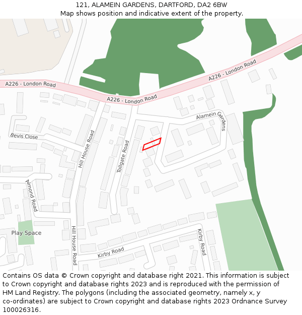 121, ALAMEIN GARDENS, DARTFORD, DA2 6BW: Location map and indicative extent of plot