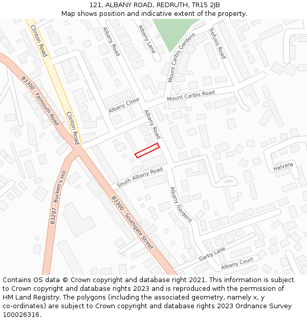 121, ALBANY ROAD, REDRUTH, TR15 2JB: Location map and indicative extent of plot