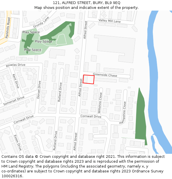 121, ALFRED STREET, BURY, BL9 9EQ: Location map and indicative extent of plot