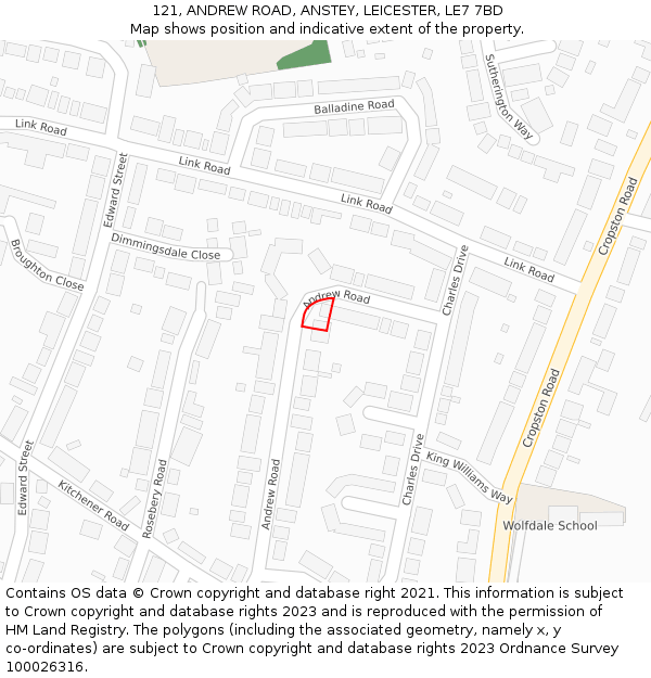 121, ANDREW ROAD, ANSTEY, LEICESTER, LE7 7BD: Location map and indicative extent of plot