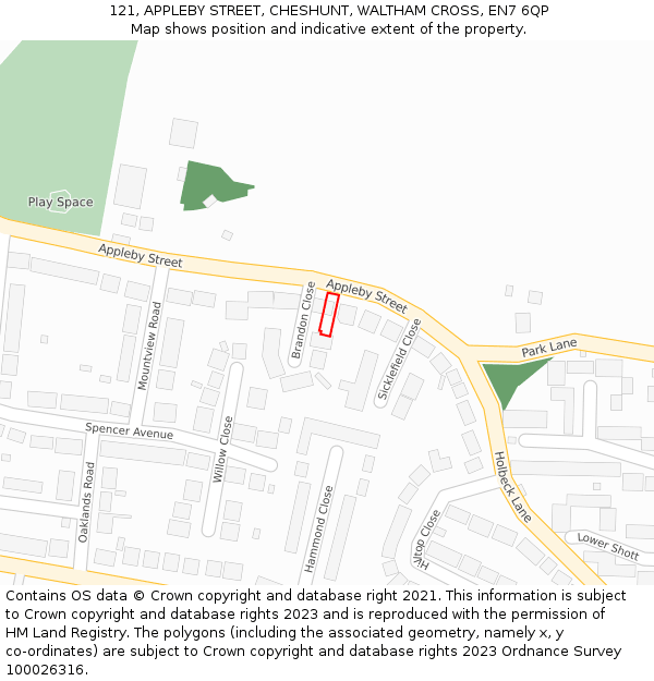 121, APPLEBY STREET, CHESHUNT, WALTHAM CROSS, EN7 6QP: Location map and indicative extent of plot