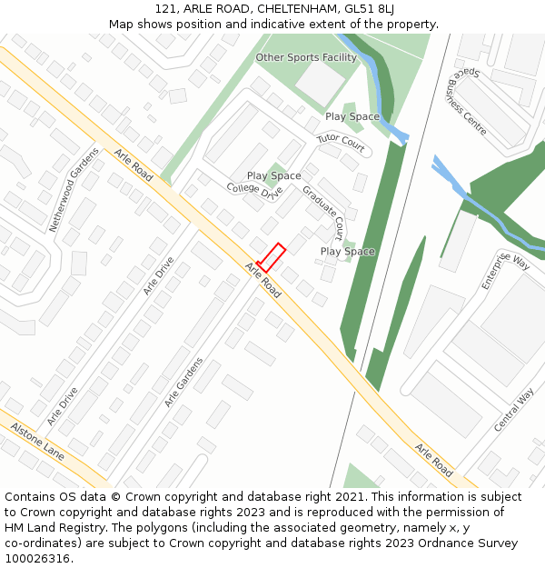 121, ARLE ROAD, CHELTENHAM, GL51 8LJ: Location map and indicative extent of plot