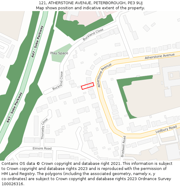 121, ATHERSTONE AVENUE, PETERBOROUGH, PE3 9UJ: Location map and indicative extent of plot