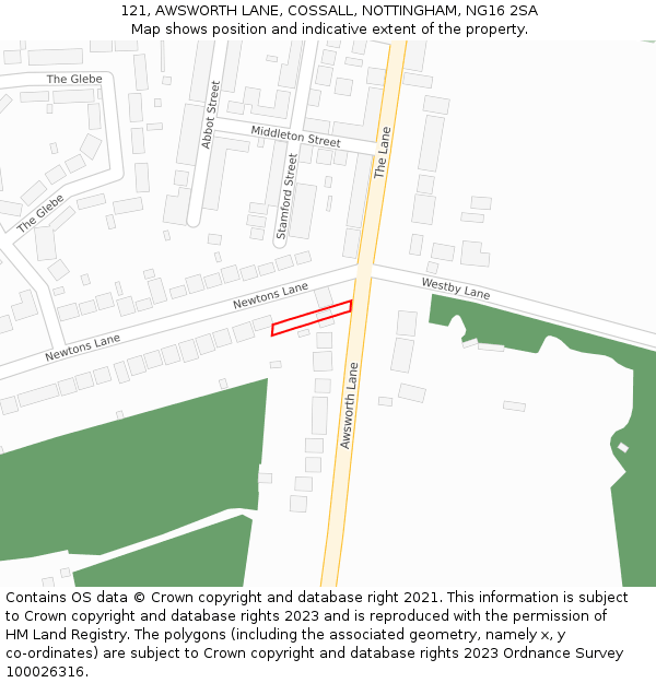 121, AWSWORTH LANE, COSSALL, NOTTINGHAM, NG16 2SA: Location map and indicative extent of plot