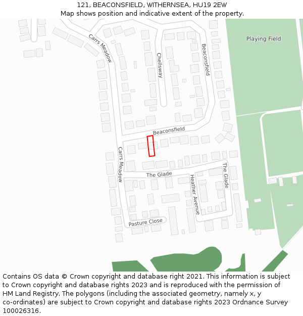 121, BEACONSFIELD, WITHERNSEA, HU19 2EW: Location map and indicative extent of plot