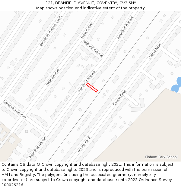 121, BEANFIELD AVENUE, COVENTRY, CV3 6NY: Location map and indicative extent of plot