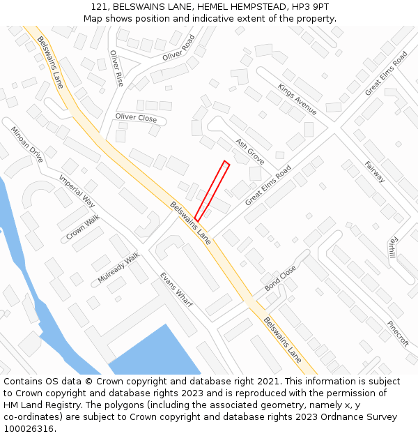 121, BELSWAINS LANE, HEMEL HEMPSTEAD, HP3 9PT: Location map and indicative extent of plot