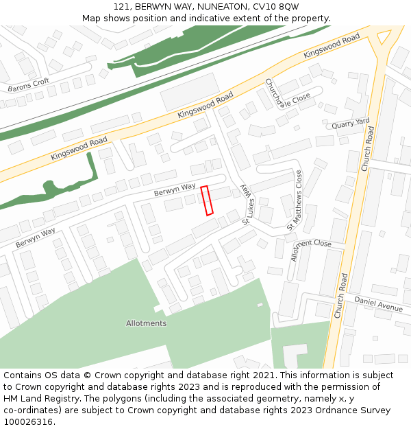 121, BERWYN WAY, NUNEATON, CV10 8QW: Location map and indicative extent of plot