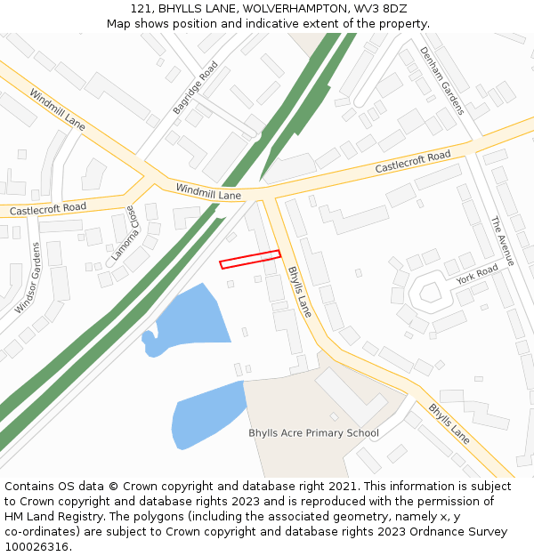 121, BHYLLS LANE, WOLVERHAMPTON, WV3 8DZ: Location map and indicative extent of plot