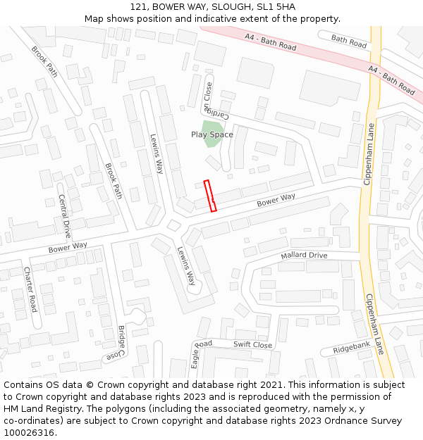 121, BOWER WAY, SLOUGH, SL1 5HA: Location map and indicative extent of plot