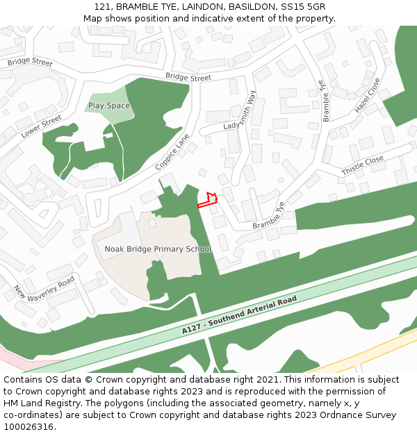 121, BRAMBLE TYE, LAINDON, BASILDON, SS15 5GR: Location map and indicative extent of plot