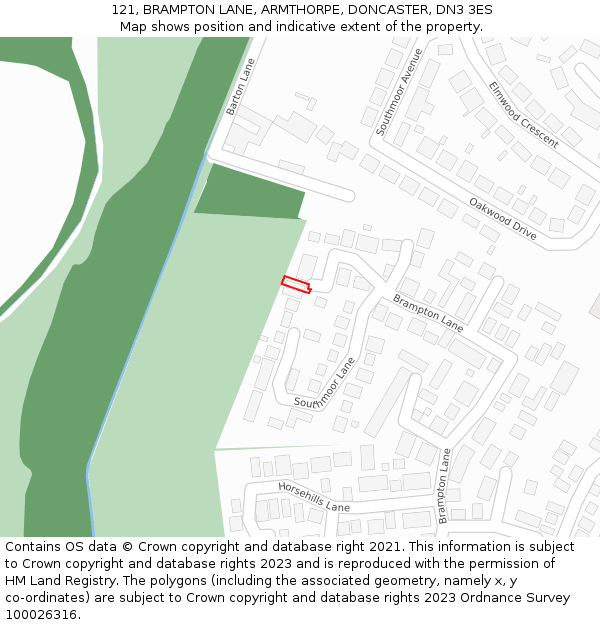 121, BRAMPTON LANE, ARMTHORPE, DONCASTER, DN3 3ES: Location map and indicative extent of plot