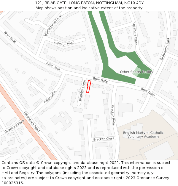 121, BRIAR GATE, LONG EATON, NOTTINGHAM, NG10 4DY: Location map and indicative extent of plot