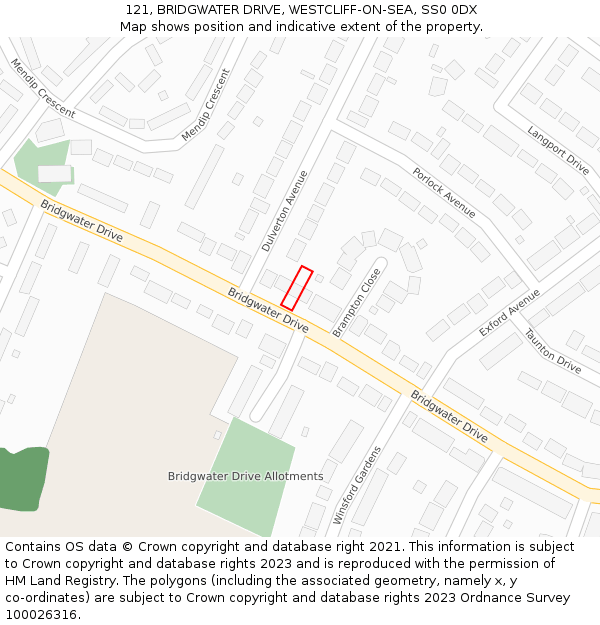 121, BRIDGWATER DRIVE, WESTCLIFF-ON-SEA, SS0 0DX: Location map and indicative extent of plot