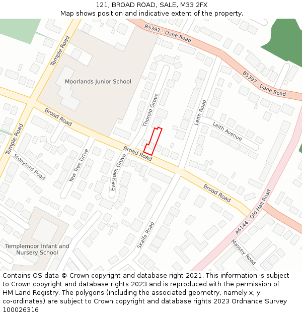 121, BROAD ROAD, SALE, M33 2FX: Location map and indicative extent of plot