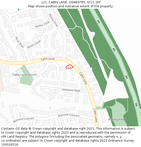 121, CABIN LANE, OSWESTRY, SY11 2PF: Location map and indicative extent of plot