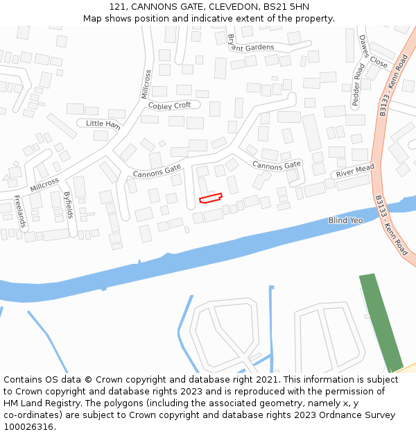 121, CANNONS GATE, CLEVEDON, BS21 5HN: Location map and indicative extent of plot